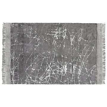 Area Rug Grey Viscose With Cotton Backing With Fringes 140 X 200 Cm Style Modern Glam Beliani