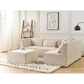 Modular Left Corner 4 Seater Sofa Beige Corduroy With Ottoman 4 Seater Sectional Sofa Modern Design Beliani