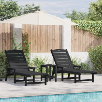 Vidaxl 3 Piece Garden Lounge Set - Black Hdpe, Vidaxl Sun Lounger - Black 53x162x98.5 Cm Hdpe, Vidaxl Adirondack Side Table - Black 38x38x45 Cm Hdpe