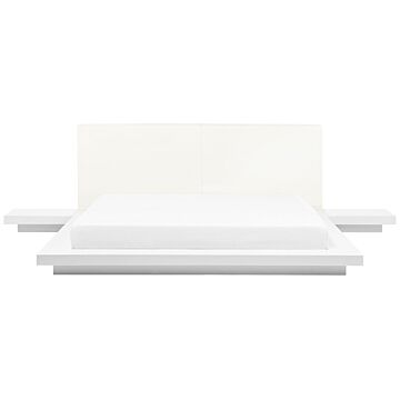 Japan Bed Frame White Eu Super King Size 6ft Wood Veneer Low Profile Bedroom Beliani