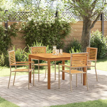 Vidaxl 5 Piece Garden Dining Set Beige Poly Rattan Acacia, Vidaxl Stacking Garden Chairs With Cushions - Set Of 2 In Beige Poly Rattan