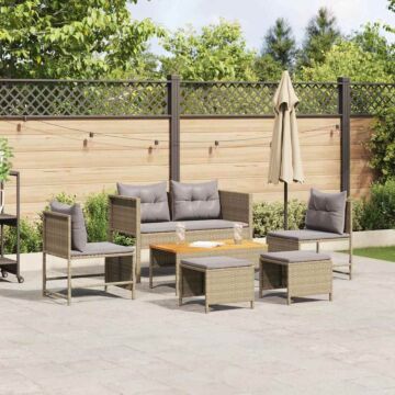 Vidaxl Outdoor Sofa Set Beige And Light Grey Rattan, Fabric Standard