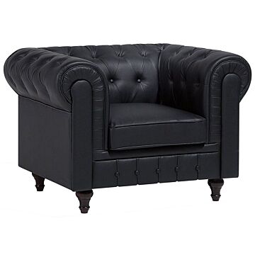Chesterfield Armchair Black Faux Leather Upholstery Dark Wood Legs Contemporary Beliani
