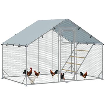 Pawhut Walk In Chicken Run W/ Cover, Feeding Door, Hanging Feeder, Perch, For 6-8 Poultry