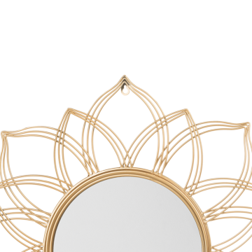 Wall Mounted Hanging Mirror Gold 67 Cm Round Flower Shape Glamour Art Deco Vintage Hollywood Beliani