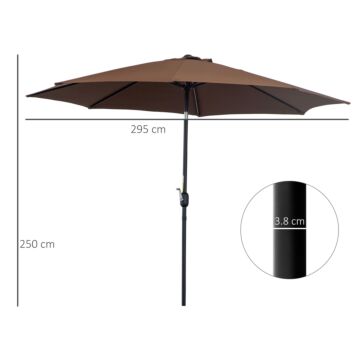 Outsunny Steel Frame Round Market Patio Sun Umbrella Garden Parasol Outdoor Sunshade Canopy, 3x2.45m (coffee)