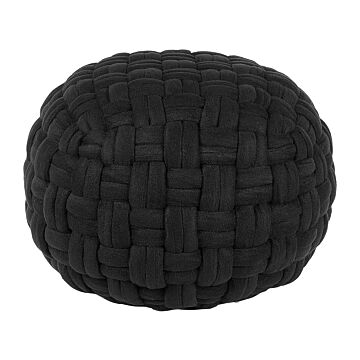 Pouffe Black Velvet Basket Weave Handmade Round 45 X 35 Cm Eps Filling Footstool Ottoman Beliani