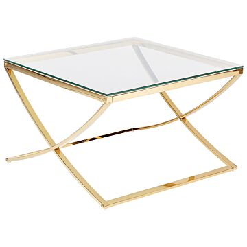 Glass Top Coffee Table Gold Stainless Steel Frame Glamour Style Chic Gloss Finish Beliani
