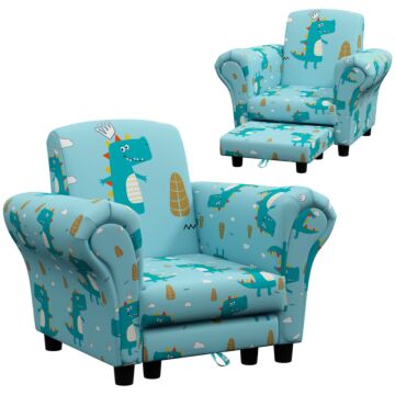 Aiyaplay 2 Piece Kids Sofa Set With Dinosaur Design, Wooden Frame, For 1.5-3 Years Old, Blue