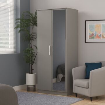 Contrast Double Mirror Wardrobe In Dusk Grey