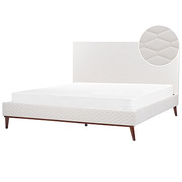 Eu Super King Size Off-white Velvet Fabric 6ft Upholstered Frame Headboard Honeycomb Quilted Modern Design Beliani