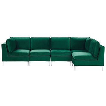 Left Hand Modular Corner Sofa Green Velvet 5 Seater L-shaped Silver Metal Legs Glamour Style Beliani