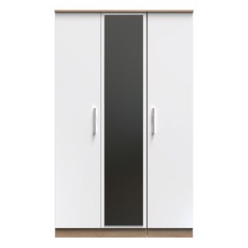 Contrast Tall Triple Mirrored Wardrobe In White & Bardolino Oak