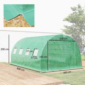 Outsunny 4 X 3 X 2m Greenhouse Replacement Cover Only Winter Garden Plant Pe Cover For Tunnel Walk-in Greenhouse With Roll-up Windows Door Outdoor, Green