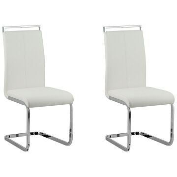 Set Of 2 Dining Chairs White Faux Leather Upholstered Seat High Back Cantilever Conference Room Modern Beliani