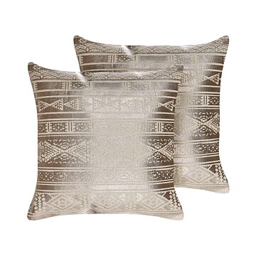 Set Of 2 Decorative Cushions Rose Goldcotton 50 X 50 Cm Geometric Pattern Foil Print Glamour Decor Accessories Beliani