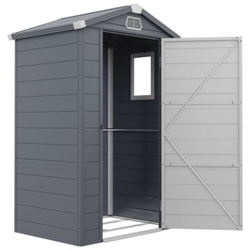Outsunny 4 X 3ft Garden Shed With Foundation Kit, Polypropylene Outdoor Storage Tool House With Ventilation Slots And Lockable Door, Grey