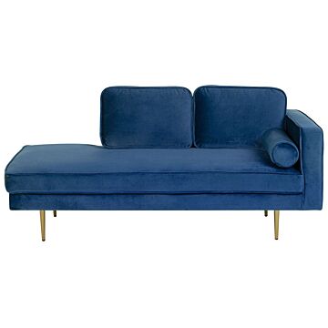 Chaise Lounge Navy Blue Velvet Upholstered Right Hand Orientation Metal Legs Bolster Pillow Modern Design Beliani