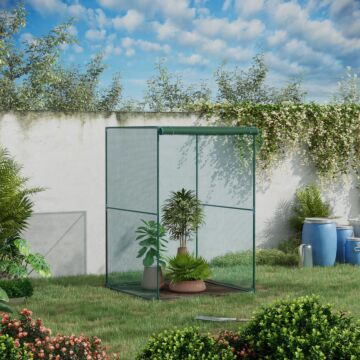 Outsunny Fruit Cage Bird Netting, Vegetable Plant Protection Tent With Zipped Door, Anti Bird, Insects, Small Animals, 1.2 X 1.2 X 1.8m, Dark Green