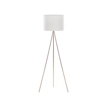 Floor Lamp Copper Metal 148 Cm Tripod Stand White Fabric Drum Shade Beliani