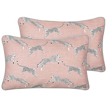 Set Of 2 Scatter Cushions Pink Cotton 30 X 50 Cm Cheetah Motif Printed Pattern Beliani