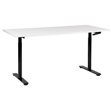 Manually Adjustable Desk White Tabletop Black Steel Frame 160 X 72 Cm Sit And Stand Round Feet Modern Design Office Beliani