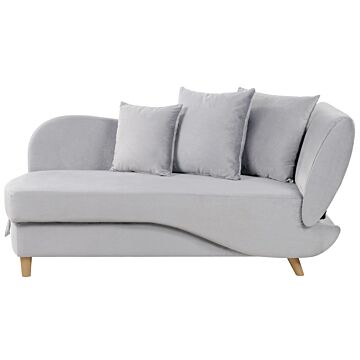 Right Hand Chaise Lounge Light Grey Velvet With Storage Reclining Backrest Throw Cushions 2 Seater Scandinavian Modern Design Beliani