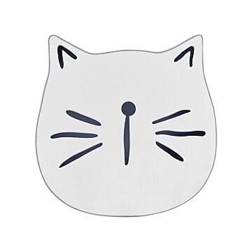 Kids Rug White Polyester ⌀ 100 Cm Playroom Mat Animal Cat Print Beliani