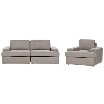 Sofa Set Taupe Fabric Upholstered 4 Seater With Armchair Cushioned Thickly Padded Backrest Classic Living Room Couch Beliani
