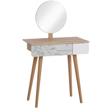 Homcom Dressing Table With Drawer And Mirror Height Adjustable Wooden Oak Color Bedroom Dressing Room Elegant And Durable