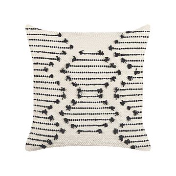 Decorative Cushion Beige Cotton 45 X 45 Cm Boho Design Geometric Pattern Decor Accessories Beliani