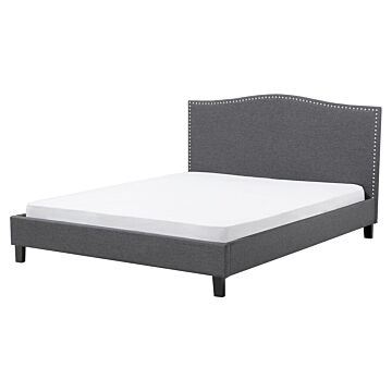 Bed Frame Grey Polyester Upholstered 5ft3 Eu King Size Traditional Design Beliani