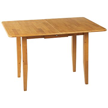 Dining Table Light Rubberwood 90/120 X 60 Cm Extendable With Drawer Top Solid Wood Legs Rectangular