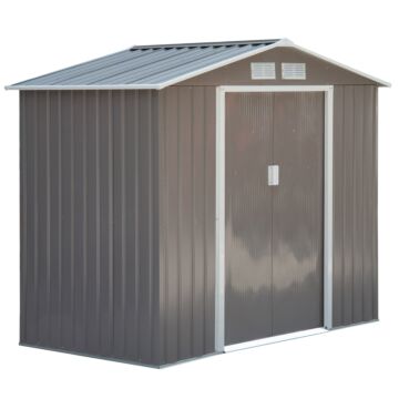 Outsunny 7ft X 4ft Lockable Garden Metal Storage Shed Storage Roofed Tool Metal Shed W/ Air Vents Steel Grey