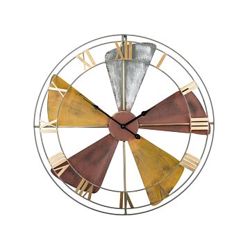 Wall Clock Multicolour Distressed Iron Frame Fan Design Roman Numerals Round 60 Cm Beliani