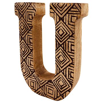 Hand Carved Wooden Geometric Letter U