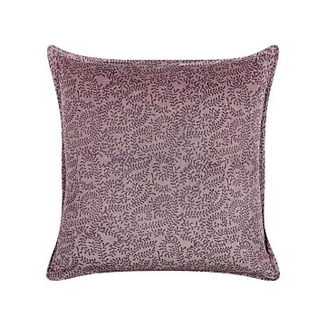Decorative Cushion Pink Velvet And Cotton 45 X 45 Cm Floral Pattern Block Printed Boho Decor Accessories Beliani