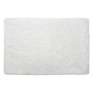 Shaggy Area Rug High-pile Carpet Solid White Polyester Rectangular 140 X 200 Cm Beliani