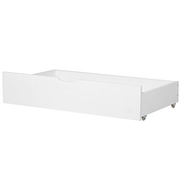 Set Of 2 Bed Storage Drawers White Solid Wood Underbed Boxes With Wheels Beliani