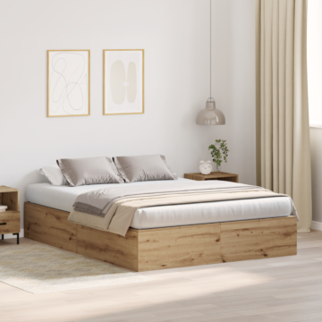 Vidaxl Bed Frame Artisan Oak Engineered Wood Double Storage Bed Frame