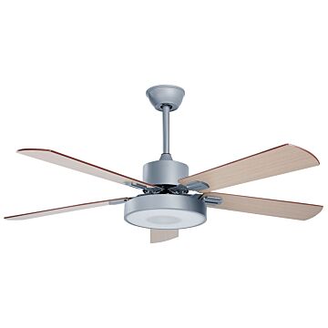 Ceiling Fan With Light Ventilator Grey Synthetic Material Iron Remote Control Light Wood Grain Effect Traditional Living Room Beliani