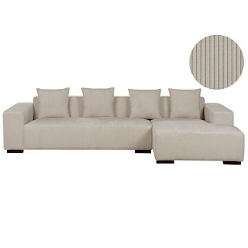 Left Hand Corner Sofa Beige Corduroy L-shaped 4 Seater Jumbo Cord With Throw Pillows Modern Design Beliani