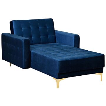 Chaise Lounge Navy Blue Velvet Tufted Fabric Modern Living Room Reclining Day Bed Gold Legs Track Arms Beliani