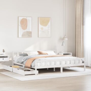 Vidaxl Bed Frame With Drawers White 180x200 Cm Super King Solid Wood Pine