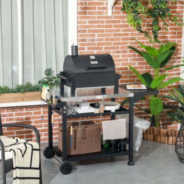 Outsunny Multi-feature Bbq Grill Table, With Stainless Steel Top - Black