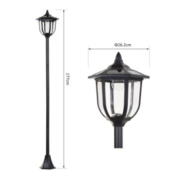 Outsunny 1.77m Tall Free-standing Abs Garden Solar Led Lamp Post Black