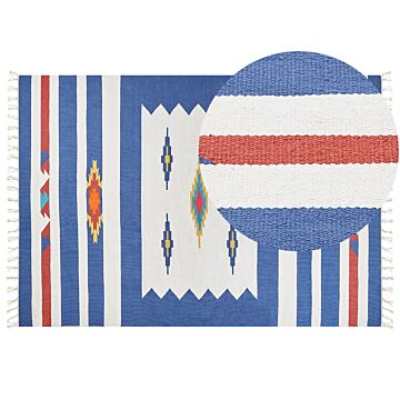 Kilim Area Rug Multicolour Cotton 200 X 300 Cm Handwoven Reversible Flat Weave Geometric Pattern With Tassels Traditional Boho Living Room Bedroom Beliani