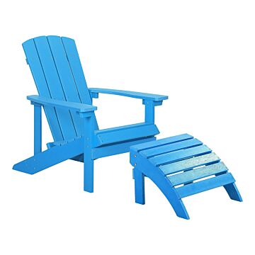 Garden Chair Blue Plastic Wood With Footstool Weather Resistant Modern Style Beliani