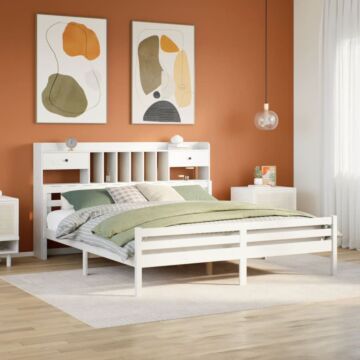Vidaxl Bookcase Bed Without Mattress White 200x200cm Solid Wood Pine