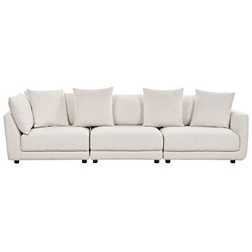 3-seater Sofa Off-white Polyester Fabric Upholstery Couch Footstool Extra Throw Cushions Beliani